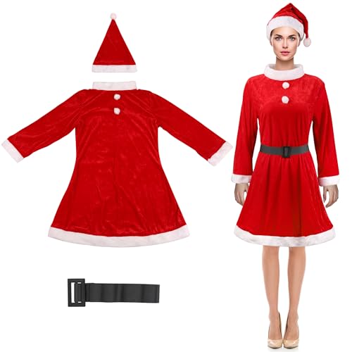 Trimming Shop Weihnachtsmann-Kostüm-Set für Damen, rote Weihnachtsmütze und Weste, Weihnachts-Kostüm-Zubehör für Büro-Party, Schulspiel, Urlaubsveranstaltung, Spendenaktion von Trimming Shop