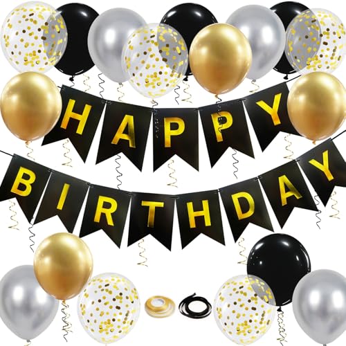 Geburtstagsdeko, Birthday Decorations, Happy Birthday Deko, 16-pcs 12-inch Ballon mit 2-Bändern，Geburtstag Deko geeignet für alle Altersgruppen(Schwarz) von Trivunpis
