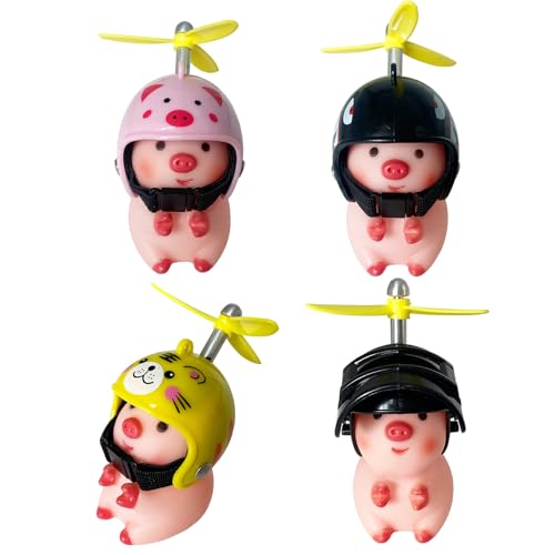 4 Pack Niedlich Schwein Fahrrad Motorrad Dekoration Tier Puppe Schwein mit Propeller Helm Motorrad-Lenker Verzierung Kreativ Auto Ornamente von Trochate