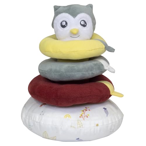 Trois Kilos Sept - Pyramide stapelbar für Babys – Spielzeug für Neugeborene – Violett die Eule – 10/36 Monate – Samt – Unisex von Trois Kilos Sept