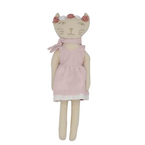 Trois Kilos Sept Stoffpuppe für Babys – Geburt – Spielzeug zum Erwachen – Neugeborenes – Popeline aus 100% organischer Baumwolle – Katze – Rosa – 20 cm von Trois Kilos Sept