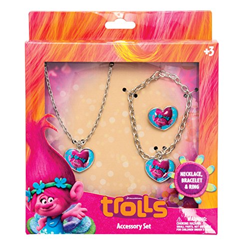Joy ToyTrolls 65176 - Poppy Metallschmuck Set: Armband, Kette und Ring in Geschenkverpackung 15 x 3 x 18 cm von Joytoy