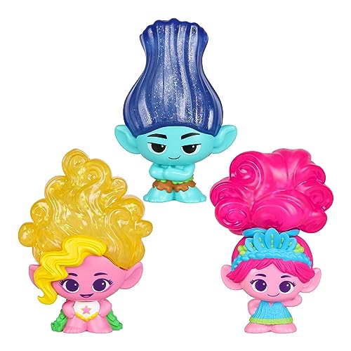 Trolls Les 3 DreamWorks Puppen mit Glitzerhaar, weich und elastisch – Stretchy Hair Mohnblume von Trolls