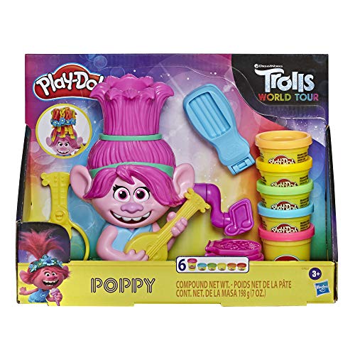 Play-Doh Trolls World Tour Frisierspaß Poppy, Styling-Spielzeug für Kinder ab 3 Jahren mit 6 Farben von Play-Doh