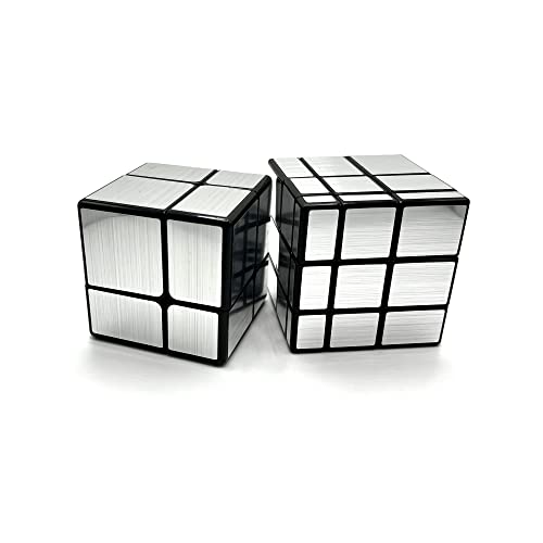 Tropibed Spiegelwürfel-Set, Silber 2 ×2 und 3 ×3 Spiegelblöcke Unregelmäßige Zauberwürfel Unqual Mirror Cube Puzzle Toys Brain Teaser 2er-Pack, MF0015 von Tropibed