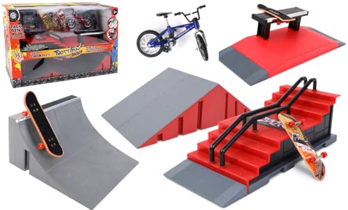 TROTTIFUN - Set mit 3 Finger-Skates, 4 Rampen und 1 Fahrrad - 031439 - Metall und Kunststoff - Skateboard - Finger - Kinder-Spielzeug - Geburtstag - Geschenk - Skateboard - Ab 3 Jahren von TROTTIFUN