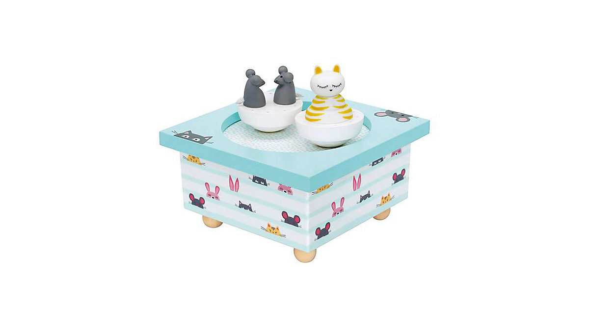 Spieluhr mit tanzenden Katze und Maus, magnetisch graublau Spieluhr mit tanzenden Katze und Maus, magnetisch graublau von Trousselier
