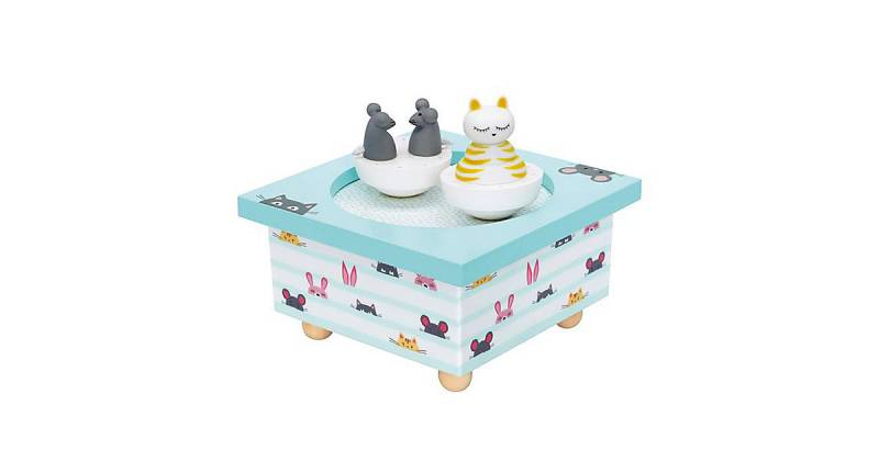 Spieluhr mit tanzenden Katze und Maus, magnetisch graublau von Trousselier