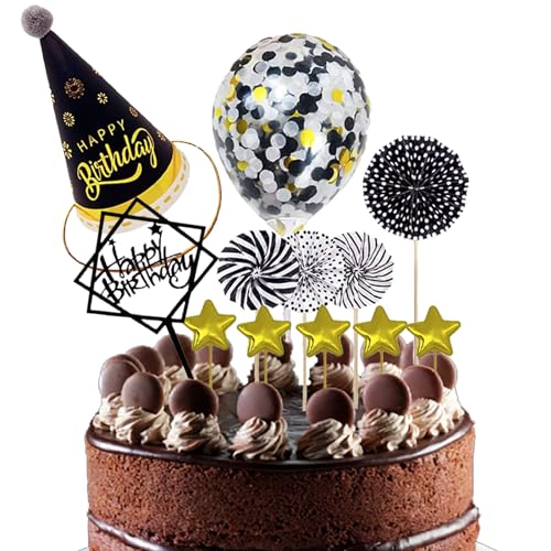 Trrrioosy Tortendeko Geburtstag Schwarz Kuchen Topper Happy Birthday Cake Topper mit Geburtstagskrone für Mädchen Junge Trrrioosy Tortendeko Geburtstag Schwarz Kuchen Topper Happy Birthday Cake Topper mit Geburtstagskrone für Mädchen Junge von Trrrioosy