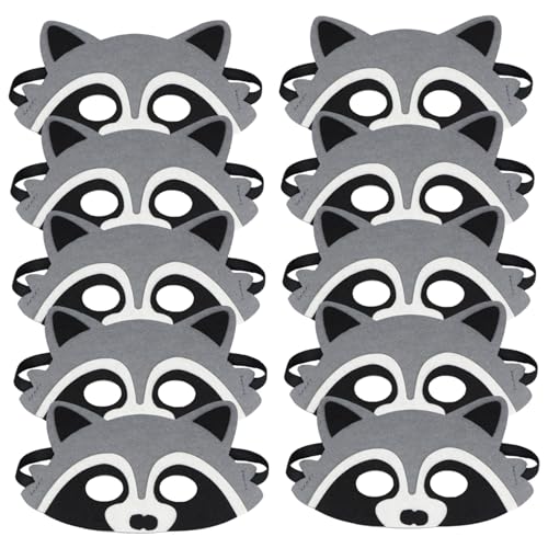 10pcs Waccoon-Maske, 8x4 Halbgesicht Tiermasken für Kinder, nicht gewebte Tiermaske mit elastischem Stirnband, Waschbär für Party, Dress Up, Halloween, Geschenke für Kinderparty von Trrymbbe