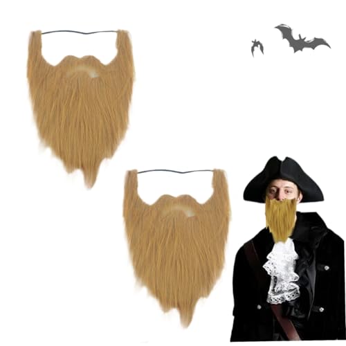 2 PCs gefälschte Bärte 17 in langer Halloween Ingwer Goatee gefälschter Schnurrbart mit elastischen Band Brown lustige falsche Gesichtshaarbart -Perücke für Männer Halloween Kostümzubehör zu Fußträge von Trrymbbe