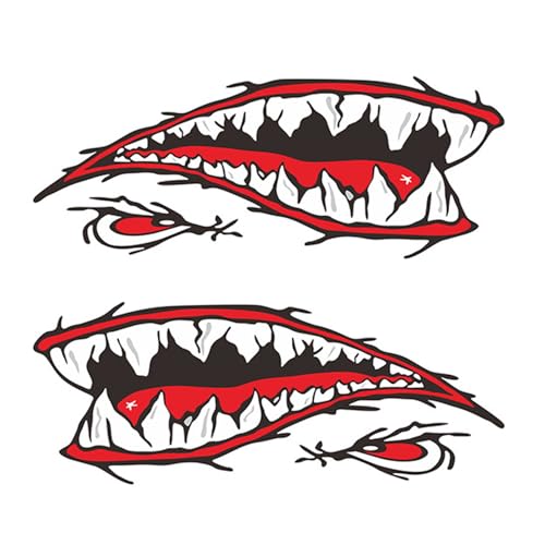 2 Paar kreativer Haifisch -Mundauto -Aufkleber Kajak Vinylaufkleber Abziehbilder Reflektierende Aufkleber Abziehbilder für Autos, Lastwagen, Fenster, Laptops, Tabletten (Stil A) 40x15 cm Kajak, Zahn von Trrymbbe