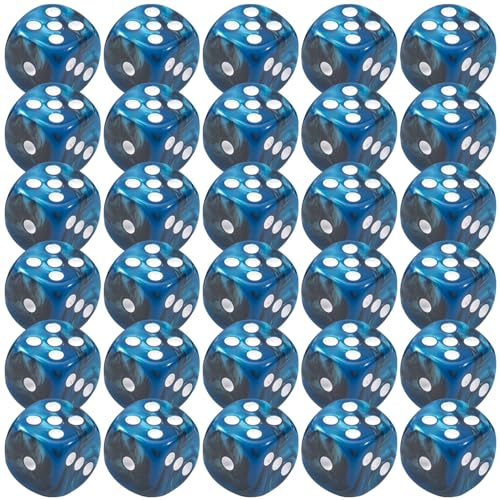 30 pcs 6-seitige Würfel Set 0, 5 '' Marble Blue Acryl Casino Dice Set mit weißen Punkten glattes Rollen 6-Seiten mit abgerundeten Ecken für Tischspiele von Trrymbbe