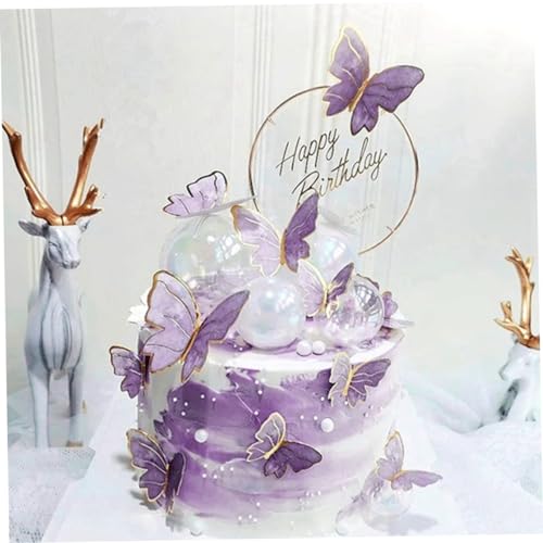 Cake Toper Butterfly Cupcake Topper 3D Schmetterlingskuchen Dekor Hohlpapier für Geburtstagsfeier Versorgung 11pcs lila Dekorationen von Trrymbbe
