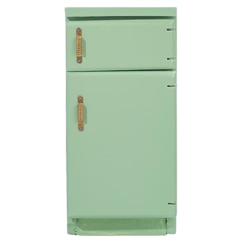 Dollhouse Möbel, Holz 1/12 Spielzeug Kühlschrank Green Einfacher Retro -Stil Dollhouse Küche Miniatur Zartes Kühlschrankmodell Dekor Realistisches Accessoire Treat Play von Trrymbbe