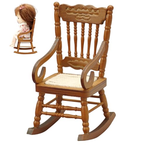 Dollhouse -Schaukelstuhl 1/12 Skala Miniature Dollhouse Stuhl mit Baumwollseilsitzen 2x3x4 Retro dekorative Holzmöbel für kleine Schaukelstühle für kleine Räume von Trrymbbe