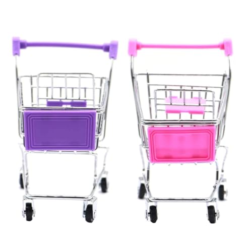 Einkaufswagen Spielzeug Mini -Lebensmittelwagen Trolley Make -up -Halter Desktop Dekoration 2PCS Lebensmittelspielzeug von Trrymbbe
