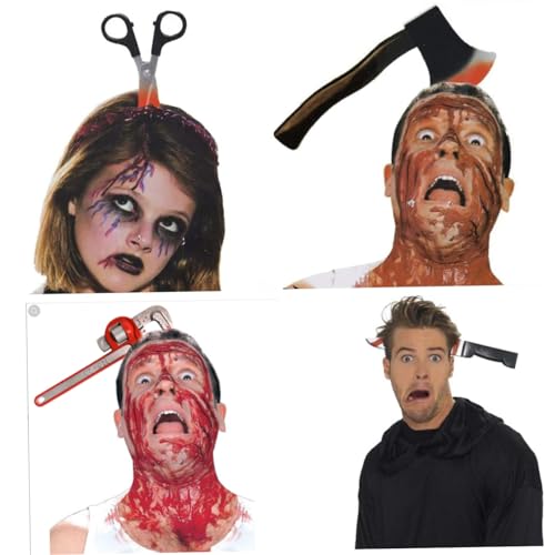 Halloween Kostüm gruselige Stirnbänder, 4 Packungen Gummi -Plastikschneider Axt Cleaver und Schere durch Kopf, Zombie -Accessoires Make -up für jugendliche Männer Frauen Erwachsene Clearance Geschenk Halloween Kostüm gruselige Stirnbänder, 4 Packungen Gummi -Plastikschneider Axt Cleaver und Schere durch Kopf, Zombie -Accessoires Make -up für jugendliche Männer Frauen Erwachsene Clearance Geschenk von Trrymbbe