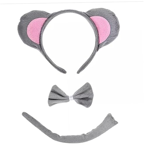 Mouse Ohr Stirnband Schwanz Biege Kostüm Zubehör, niedliche Maus -Ohr -Stirnband 3 -teilige Set, Erwachsene Kinder Jungen Mädchen Halloween Cosplay Game Party Rattenthema Neuheit Make -up Kostümzubeh von Trrymbbe