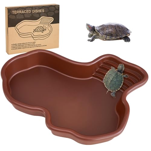 Schildkrötenraum mit rutschfestem Rampen Flacher Reptilienpool Geometrische Schildkrötenwanne 12, 2x9.8x2in glattes Reptilienwasserschale für Gecko Snake Tortoise Habitat von Trrymbbe