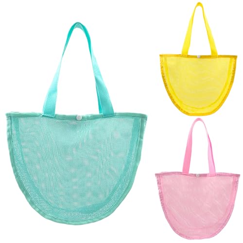 Trrymbbe 3pcs Muschelbeutel 3 Farben Kids Beach Bag 13x9x3 '' Nylon Mesh Beach mit Schnappverschluss und Griffen, wichtig für Kinder von Trrymbbe