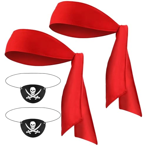 Trrymbbe 4PCS Pirate Kostüm umfasst 2pcs 39x2 Piratenbandana und 2pcs Skull Eye Patch, lustige Accessoires für Halloween Masquerade Cosplay Party Kostüm von Trrymbbe