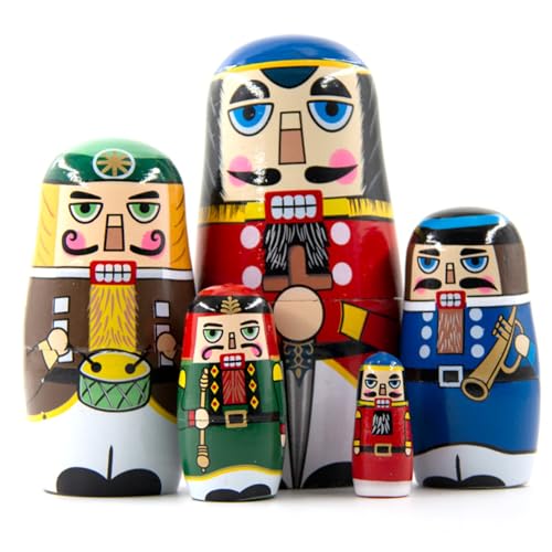 Trrymbbe 5pcs Russische Nistpuppen Set Holzmatryoshka -Puppe mit charmantem Druck müheloser Demontage und Montage -Nistpuppen für die Sammeldekoration Trrymbbe 5pcs Russische Nistpuppen Set Holzmatryoshka -Puppe mit charmantem Druck müheloser Demontage und Montage -Nistpuppen für die Sammeldekoration von Trrymbbe