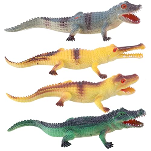 Trrymbbe Crocodile Figur Spielzeug Plastik Alligator Spielzeug Künstliches Tier für Bildungsspiele Kinder Kinderpartydekor (gelb, grün, grau) wie die Halloween -Dekoration 4pcs Gezeigt von Trrymbbe