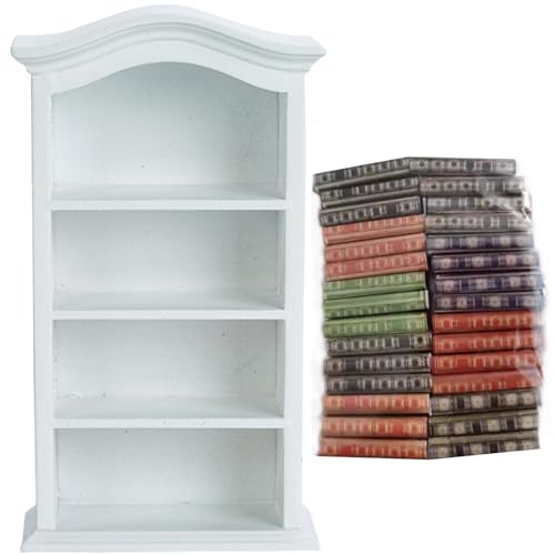 Trrymbbe Dollhouse -Bücherregal mit 30 Büchern Holz Miniatur Bücherregal 4 Etagen Mini für Dollhouse Möbelzubehör Weiß Trrymbbe Dollhouse -Bücherregal mit 30 Büchern Holz Miniatur Bücherregal 4 Etagen Mini für Dollhouse Möbelzubehör Weiß von Trrymbbe