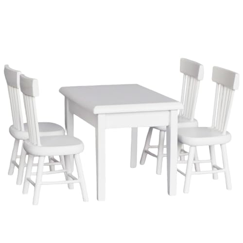 Trrymbbe Dollhouse Tisch und Dollhouse Stuhl Set 1:12 Skala Möbel DIY-freundliche realistische Dichtebrett Miniaturen für Küche, Esszimmerzubehör von Trrymbbe