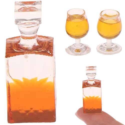 Trrymbbe Dollhouse Whisky Flasche Realistische Mini Alkoholflaschen Harz Mini Weinflaschen mit 2 Tassen Dekorative Puppenhauszubehör für Puppenhauseinstellungen 1 12 Maßstab Accessoires von Trrymbbe