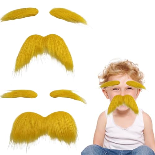 Trrymbbe Gefälschte Augenbrauen und falschen Schnurrbart Set 2 Set großer und kleiner gelber Bart für Erwachsene Kinder DIY SELFELSIVE FUNKTISCHE Kostüm für Halloween, Cosplay, Party lustige Kostüme Trrymbbe Gefälschte Augenbrauen und falschen Schnurrbart Set 2 Set großer und kleiner gelber Bart für Erwachsene Kinder DIY SELFELSIVE FUNKTISCHE Kostüm für Halloween, Cosplay, Party lustige Kostüme von Trrymbbe