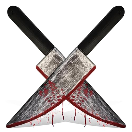 Trrymbbe Halloween -Messer 2pcs Realistisches blutiges gefälschtes Messer 15x3in Plastik -Requisiten -Handspielzeug für Party, Streich, Cosplay, Dekorationen falsch von Trrymbbe