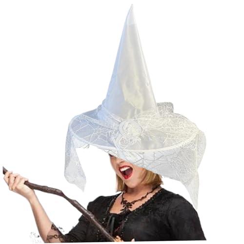 Trrymbbe Hexenhut für Frauen Spitzenzauberer Hut weißer Hexe verrückt nach Kostümen, Cosplay, Halloween -Party von Trrymbbe