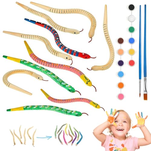 Trrymbbe Holzschlange, 12 Zoll unvollendete wackelige Schlangenspielzeug, Flexible falsche Schlangen mit 12 Farben Acrylhandwerk und 2 Pinsel für Kunsthandwerk gefälschte Schlangen Trrymbbe Holzschlange, 12 Zoll unvollendete wackelige Schlangenspielzeug, Flexible falsche Schlangen mit 12 Farben Acrylhandwerk und 2 Pinsel für Kunsthandwerk gefälschte Schlangen von Trrymbbe