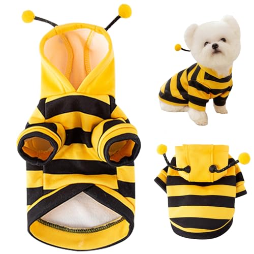 Trrymbbe Hundebienkostüm süß ＆ Lustige Bienenhunde Kostüm mit D Ringgröße XL Soft Hoodie Winter Outfit Halten Sie Haustiere warm für kleine Cosplay, Weihnachten, Halloween von Trrymbbe