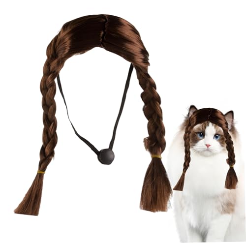 Trrymbbe Hundeperücke braune doppelte Lange Braid Cut Perücke Lustige Hundehaarkostüm Accessoire für Halloween, Weihnachten, Cosplay -Partys, Festivals von Trrymbbe