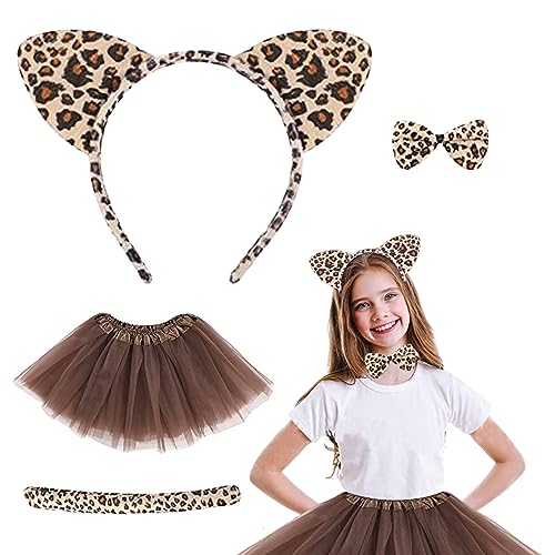 Trrymbbe Katzenkostüm für Kinder Girls 4PCS/Set Leopard Kostüm süße Tierkinder Halloween Kostüme Kostüme für Carnival Cosplay Party Accessoires von Trrymbbe