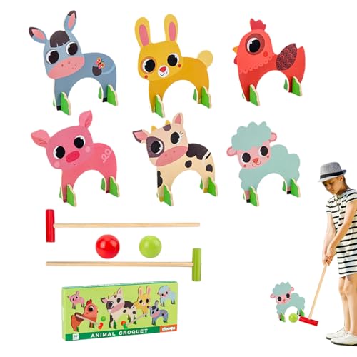 Trrymbbe Krocket-Sets für Kinder Holz Cartoon Animal Krocket Set mit Griffen, Wickets und Bällen glatt interaktive süße Familien Eltern-Kind-Bonding-Sportspielzeug für Rasen, Innenräume Trrymbbe Krocket-Sets für Kinder Holz Cartoon Animal Krocket Set mit Griffen, Wickets und Bällen glatt interaktive süße Familien Eltern-Kind-Bonding-Sportspielzeug für Rasen, Innenräume von Trrymbbe