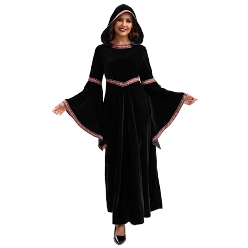 Trrymbbe Medieval Dress for Women, Long Sleeve Vampire Dress, Embroidery Hooded Renaissance Costume Women for Halloween Party Cosplay, M Trrymbbe Medieval Dress for Women, Long Sleeve Vampire Dress, Embroidery Hooded Renaissance Costume Women for Halloween Party Cosplay, M von Trrymbbe