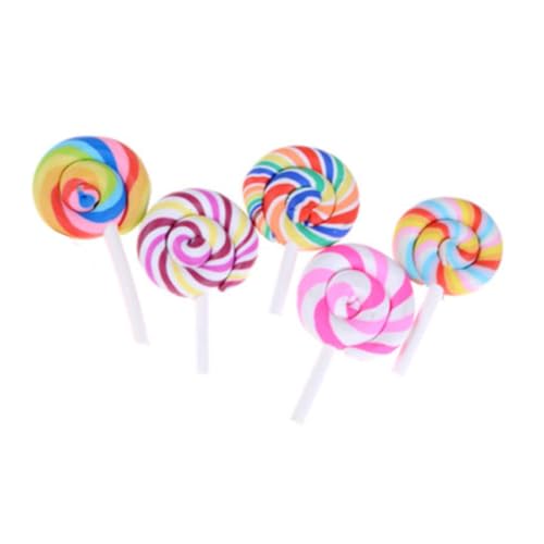 Trrymbbe Mini Lollipop Toys Künstliche Simulation Regenbogen Süßigkeiten Süßigkeiten Dollhouse Handwerk Dekorationen 5pcs Miniaturlollipops für Kunsthandwerk von Trrymbbe