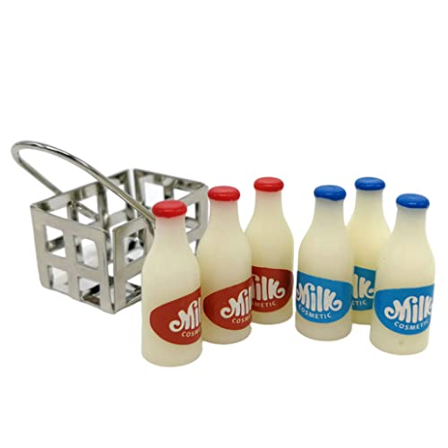 Trrymbbe Miniaturmilchflasche mit Korb Mini House Food Accessoires für Dollhouse Szene Dekor Miniatur Milch Eisenkorb von Trrymbbe