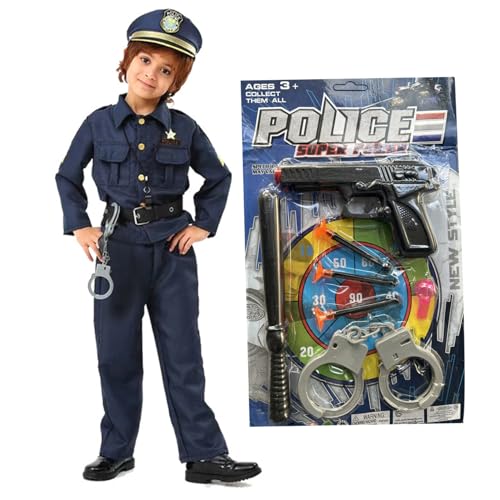Trrymbbe Polizeikostüm für Kinder 1 Set Größe M Unisex Polyester atmungsaktives Polizeikostüm für Cosplay Halloween Rollenspiel Partybühne für 43.31-47, 24 Zoll Kinder von Trrymbbe