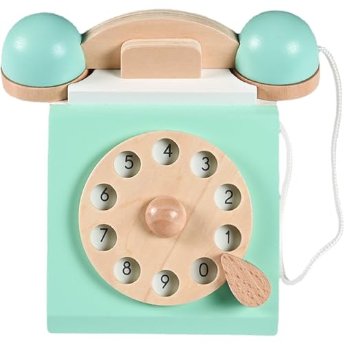 Trrymbbe Retro -Telefon klassisches hölzerne realistische Vintage -Telefon lustig vorgetäuscht Spielen Spielzeug Interaktives Lernen für Kinder Kinder Mädchen Jungen Geschenke, Blau von Trrymbbe