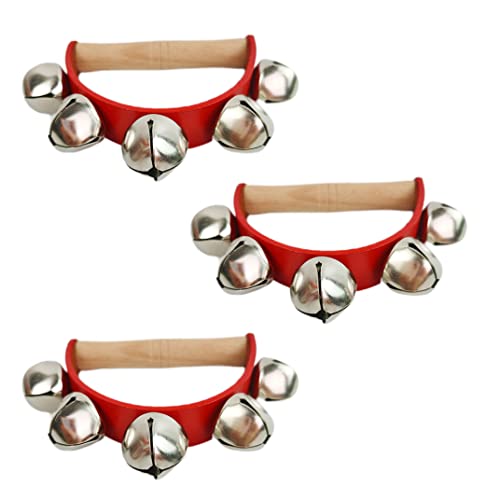 Trrymbbe Rote Schlittenglocken Jingle Glocken Holzgriff Instrument für Babykinder Weihnachtsfeiern 3pcs Jingle von Trrymbbe