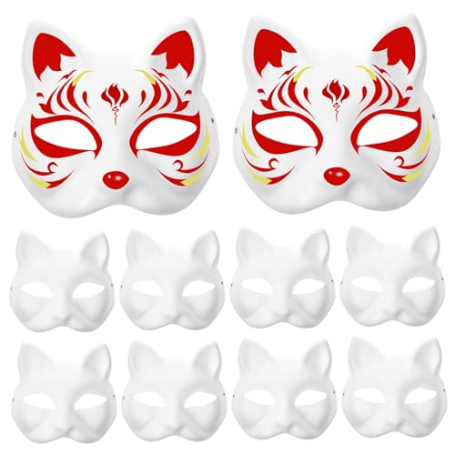 Trrymbbe Therian Maske 10pcs Blank Cat Masken, Farbe Paper Fox Maske, DIY halb weiße Maskerade mit Elastic Band für Halloween -Cosplay -Masken Kostümparty -Gefälligkeiten Trrymbbe Therian Maske 10pcs Blank Cat Masken, Farbe Paper Fox Maske, DIY halb weiße Maskerade mit Elastic Band für Halloween -Cosplay -Masken Kostümparty -Gefälligkeiten von Trrymbbe