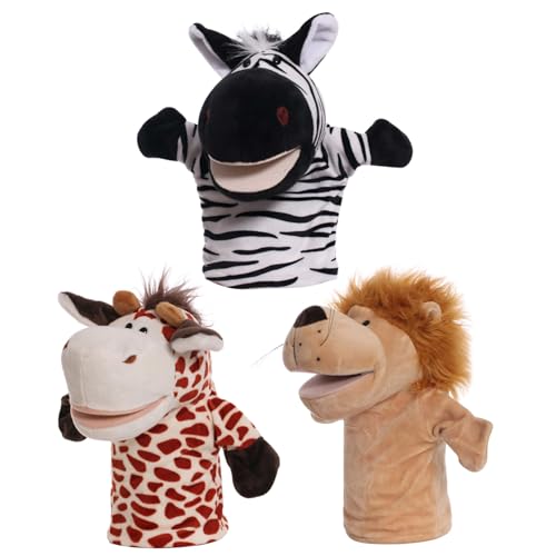 Trrymbbe Tierhandpuppen 3pcs 9, 84 Zoll weiche Plüschpuppen für Kinder, Open Mund Puppentheater für Geschichtenerzählen, Lehren, Vorschule, Rollenspiele von Trrymbbe