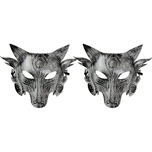 Wolf Kostüm 2PCS Halloween Wolf Head Simulation Tiermasken Maskerade Cosplay Requisiten Film Thema Halloween Partyzubehör (Silber) Maske von Trrymbbe