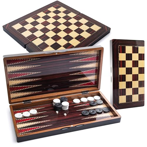 Backgammon Spiel Türkisches Tavla aus Holz Spielsteine und Würfel | Klappbares Yenigün Spielbrett TAVLI Set von TruWare Just Camp