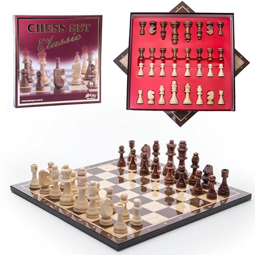 Schachspiel aus Holz mit Schachfiguren - Hochwertiges Schachbrett Wooden Chess Board - Schachset mit Figuren für die Familie von TruWare Just Camp